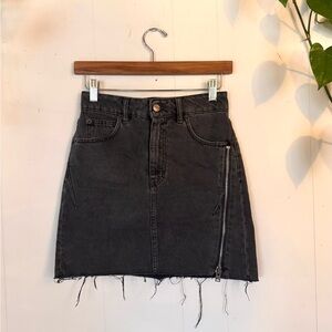 IRO Charcoal Black Denim Mini Skirt with Side Zip - French, Distressed Luxury